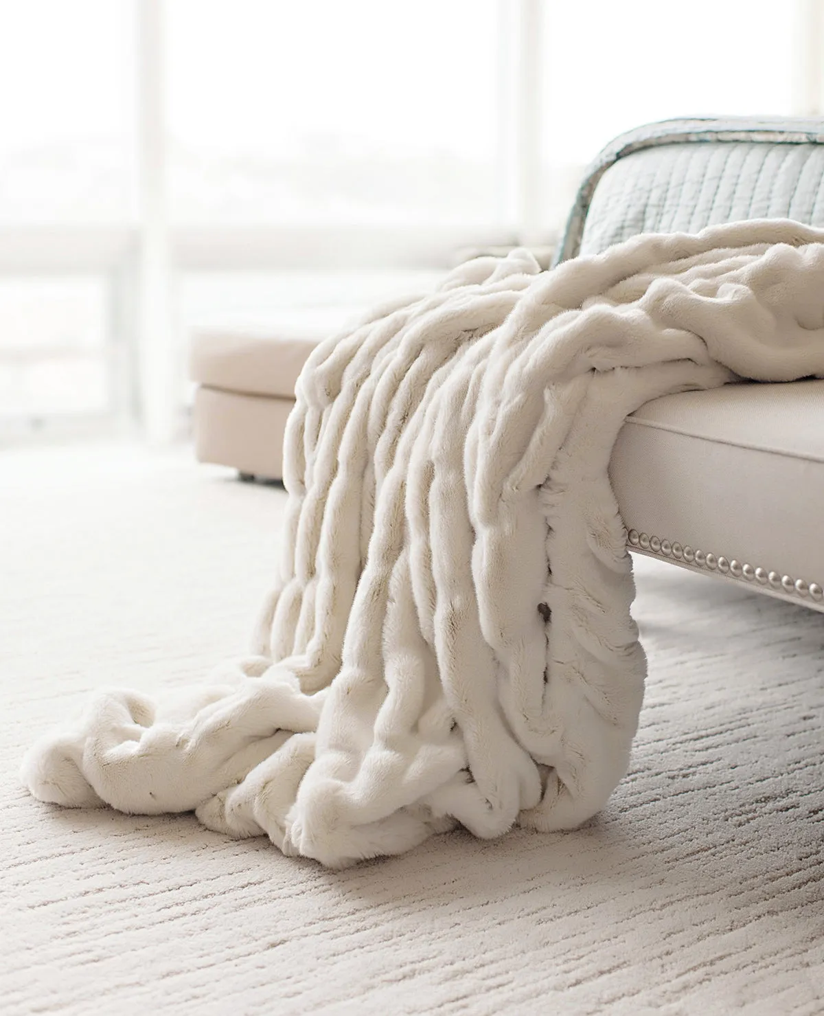 Mink Faux Fur Throw Ivory