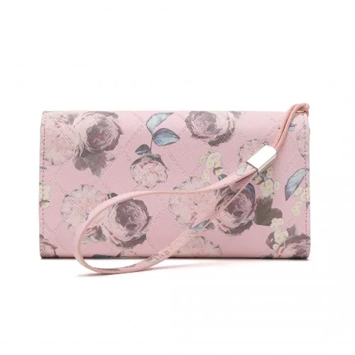 Miss Lulu Ladies' Pink Flower Printed PU Leather Long Purse - Elegant and Functional Wallet