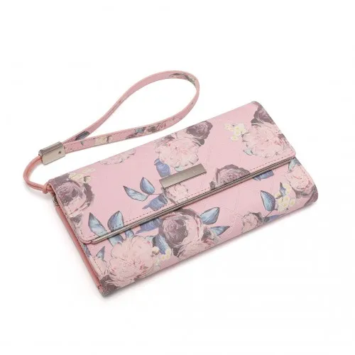 Miss Lulu Ladies' Pink Flower Printed PU Leather Long Purse - Elegant and Functional Wallet