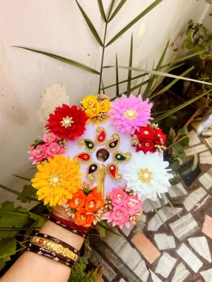 multi flowers laddu gopal dress with pagdi