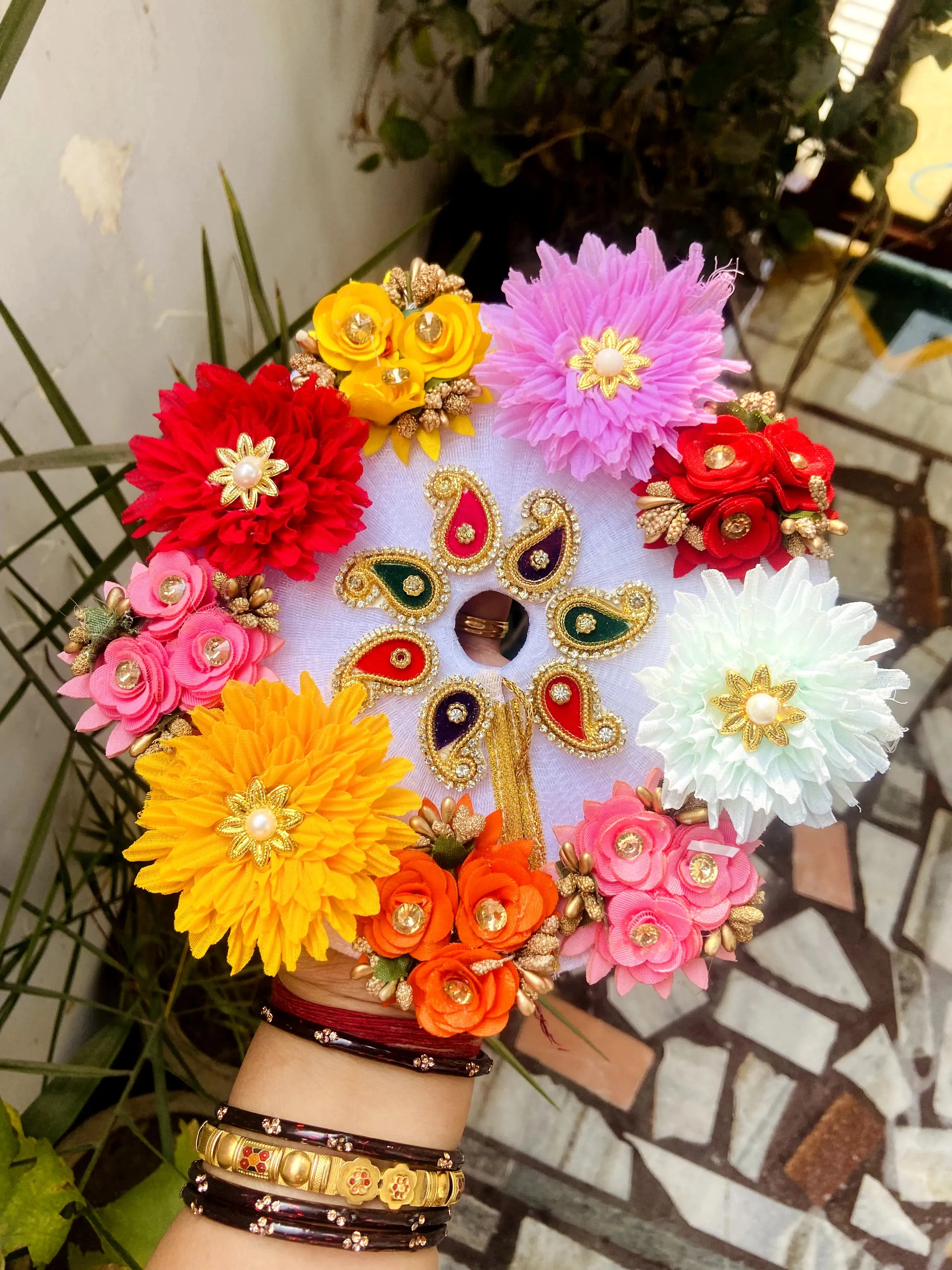 multi flowers laddu gopal dress with pagdi