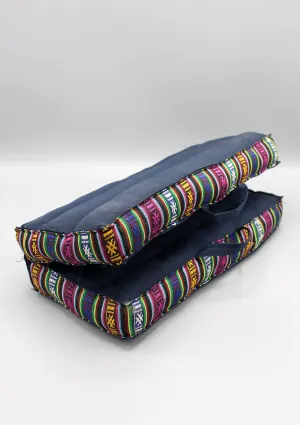 Multicolor Gheri Border Blue Large Foldable Mediation Cushion