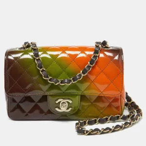 Multicolor Quilted Patent Leather Mini Rectangle Classic Flap Shoulder Bag