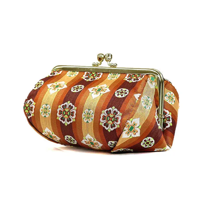 Nishijin-ori Small Pouch - Flower / Brown -, Made in Kyoto, Japan, Cosmetic Pouch, Makeup Pouch, Japanese Gamaguchi Pouch, Travel Toiletry Pouch, Stationery Pouch, Bag organizer, Bag in Bag