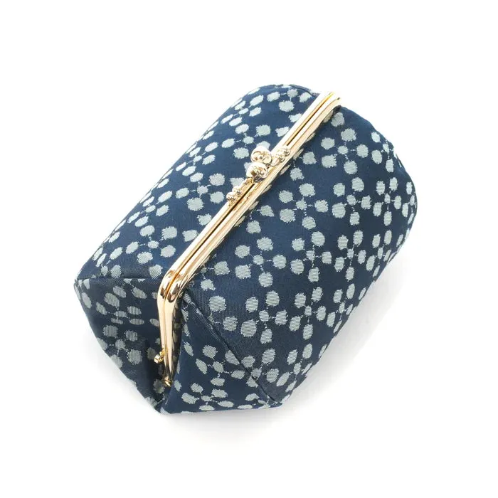 Nishijin-ori Small Pouch - Plum Blossom / Navy Blue -, Made in Kyoto, Japan, Cosmetic Pouch, Makeup Pouch, Japanese Gamaguchi Pouch, Travel Toiletry Pouch, Stationery Pouch, Bag organizer, Bag in Bag