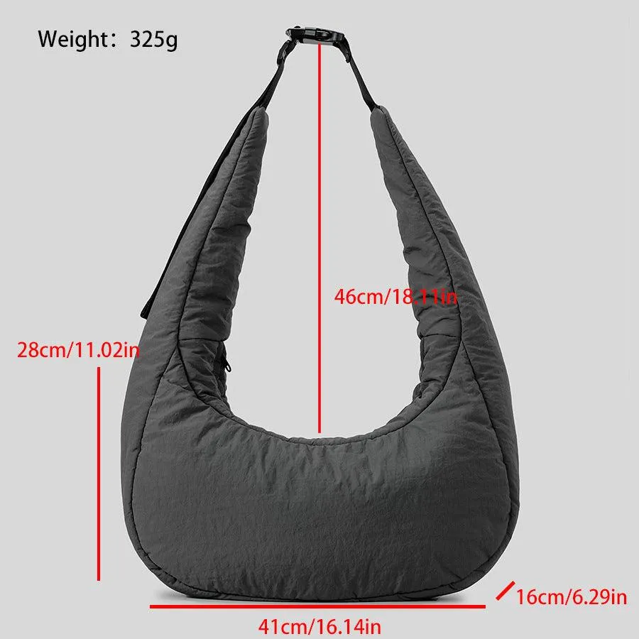 Nylon Quilted Large Capacity Messenger Bag - Stylish Dumpling Shape