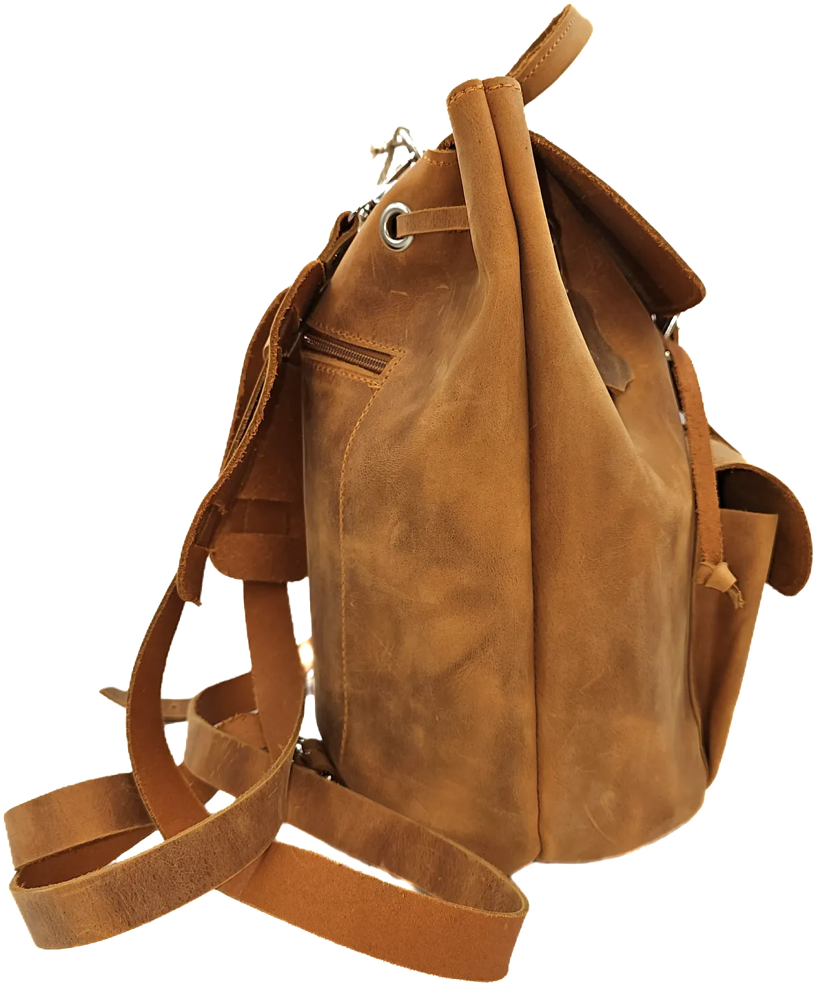 Orange oil tanned leather backpack bag