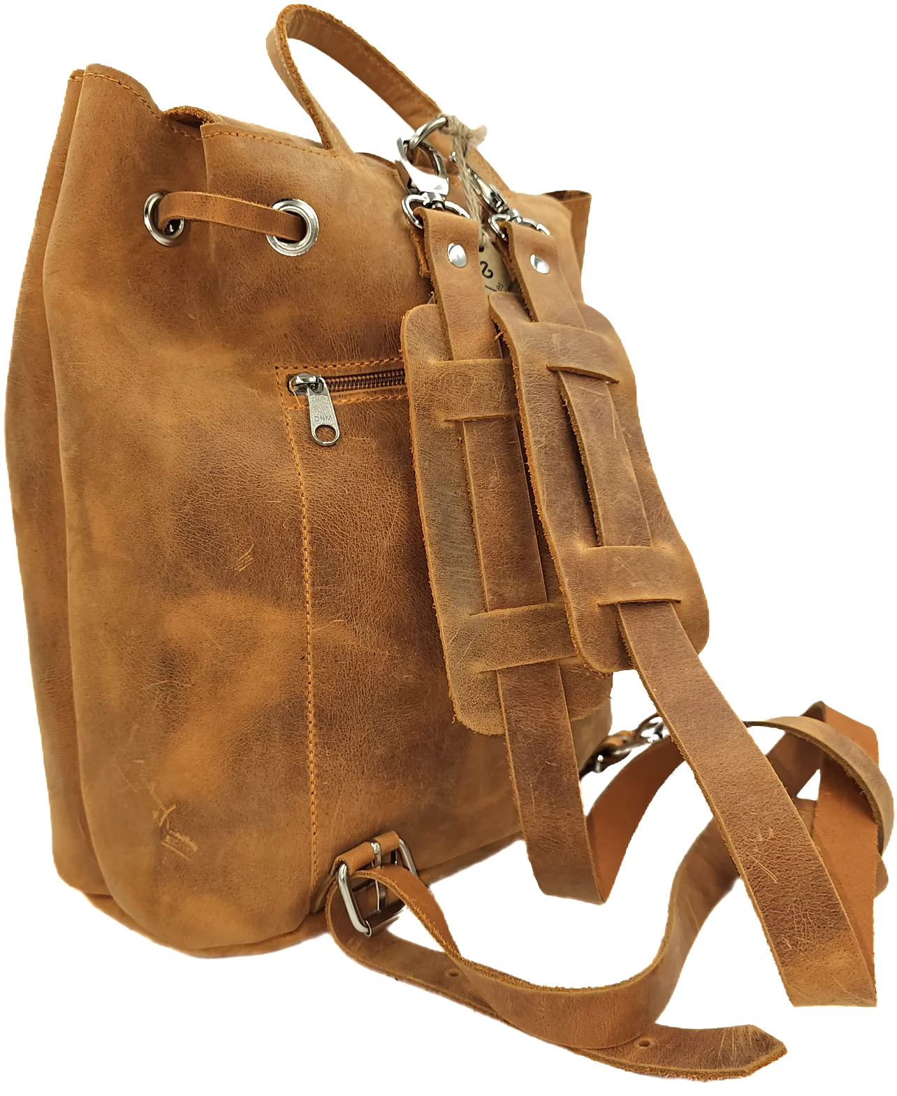 Orange oil tanned leather backpack bag