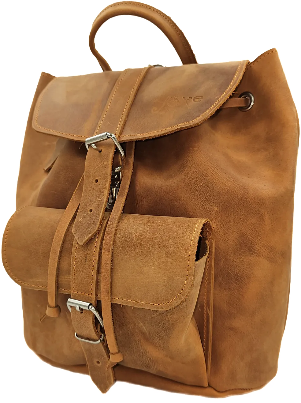 Orange oil tanned leather backpack bag