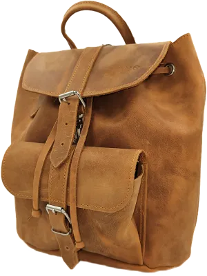 Orange oil tanned leather backpack bag