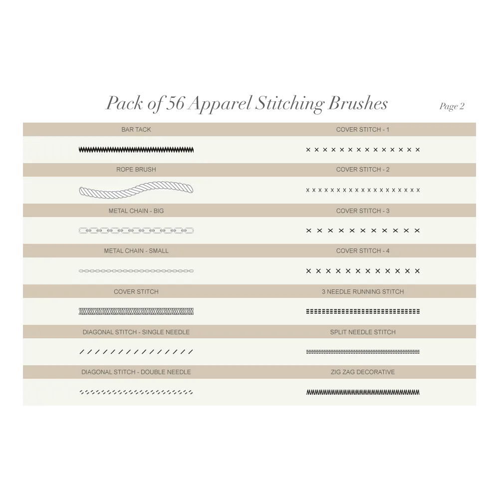 Pack of 56 Apparel Stitching Vector Brushes