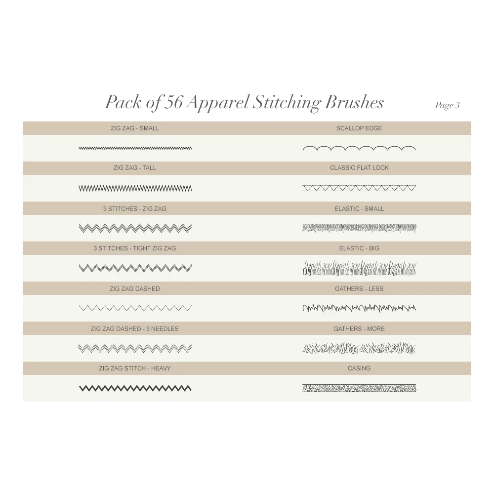 Pack of 56 Apparel Stitching Vector Brushes