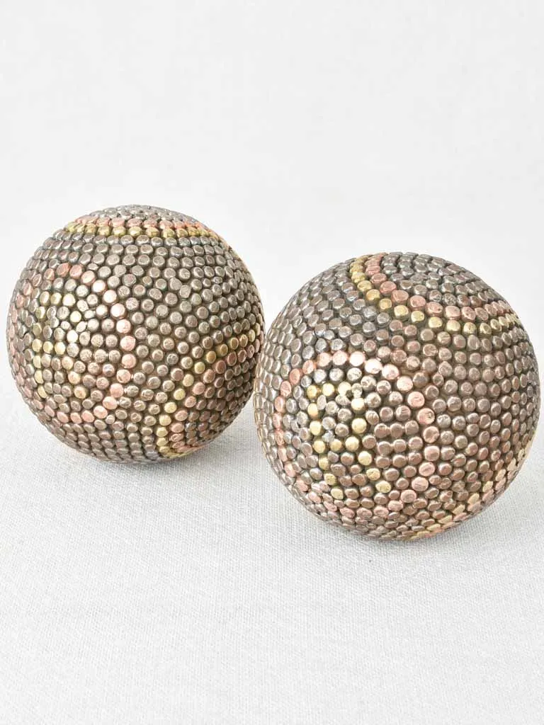 Pair of antique French petanque balls PR monogram 4"