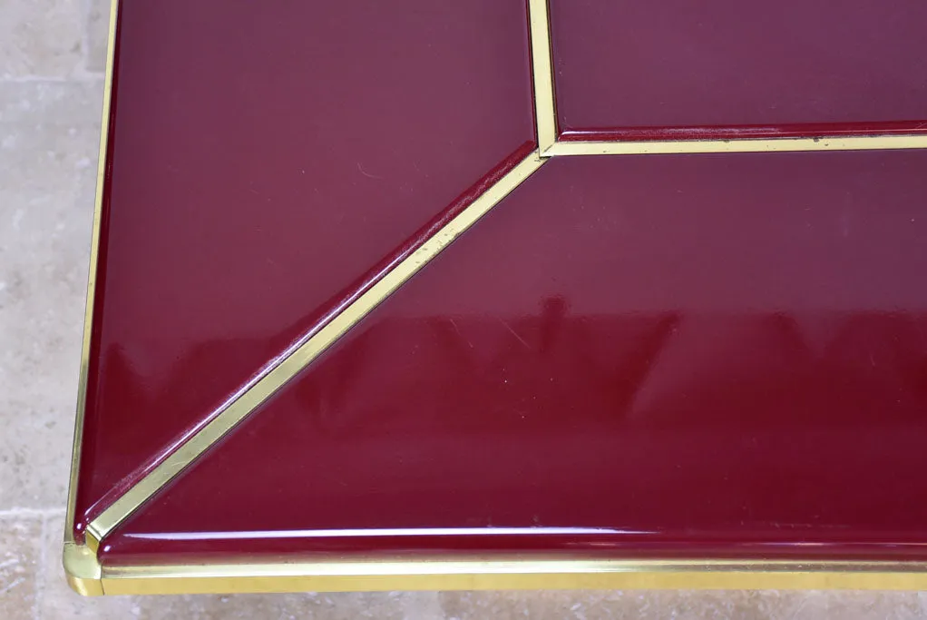 Pair of superb Burgundy red coffee tables - lacquer and brass 31"