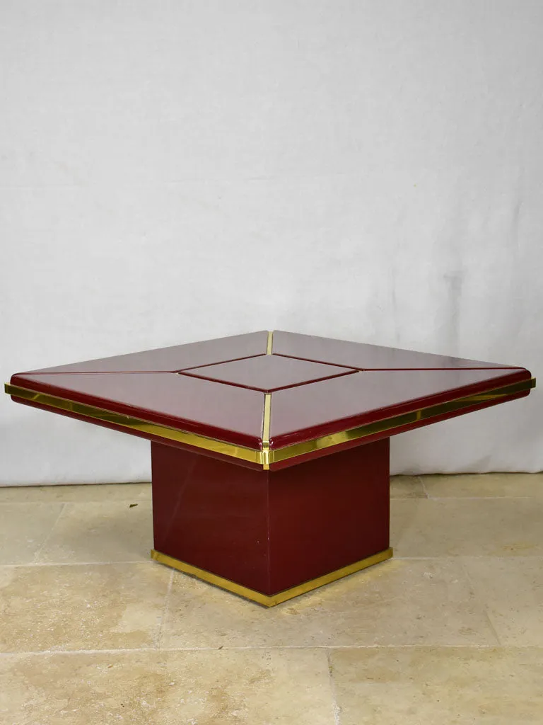 Pair of superb Burgundy red coffee tables - lacquer and brass 31"