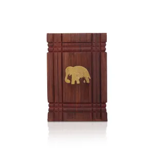 Pen Jar with Elephant Inlaid - 4 x 3 Inches | Wooden Pen Stand/ Pen Holder