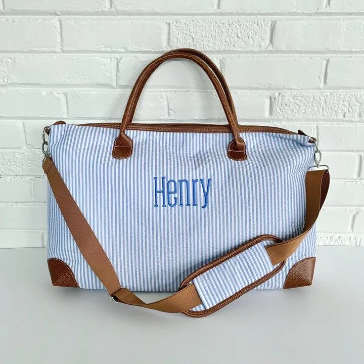 Personalized Seersucker Weekender Travel Bag