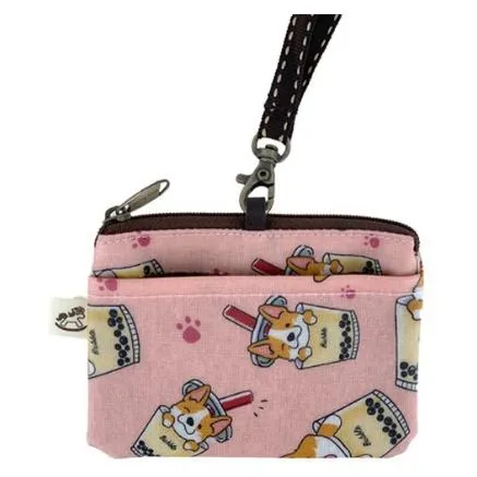 Pink Boba Corgi Card & Coin Purse