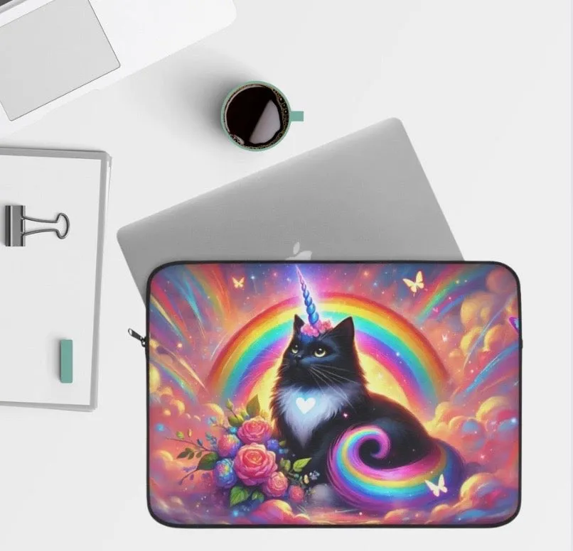 Pink Dreams Caticorn - Rainbows, Cats and Unicorns - Laptop Sleeve