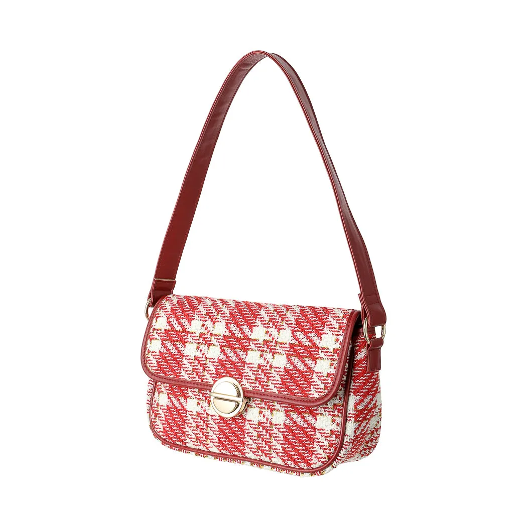 Plaid Crossbody Shoulder Bag with Flap (Red)