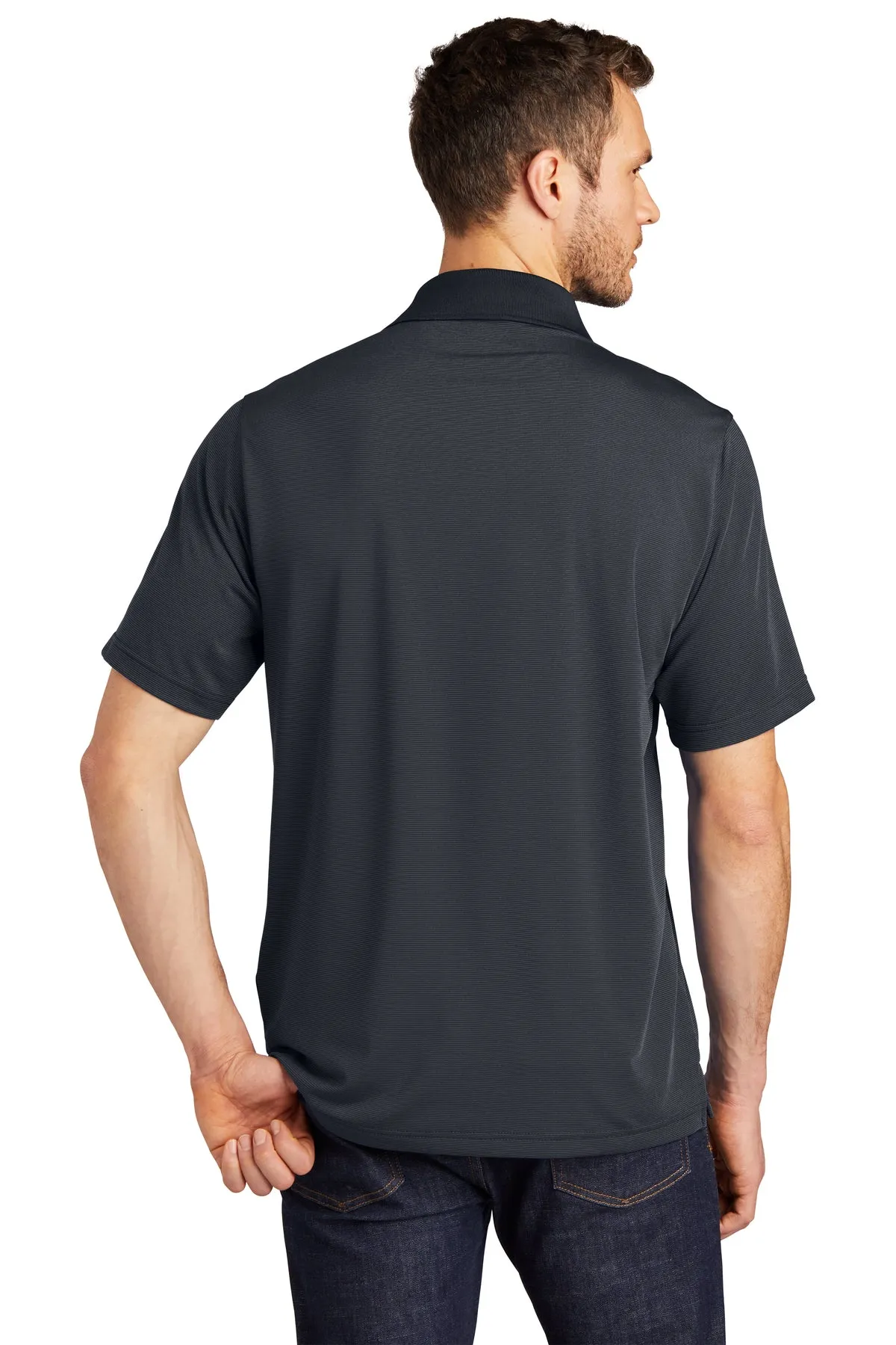 Port Authority Fine Stripe Branded Performance Polos, Graphite/ Black