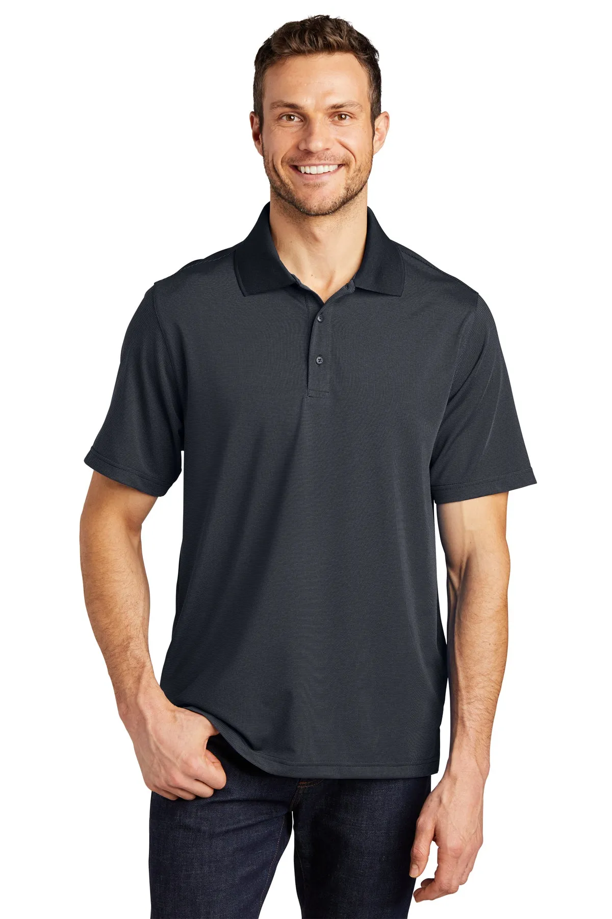 Port Authority Fine Stripe Branded Performance Polos, Graphite/ Black