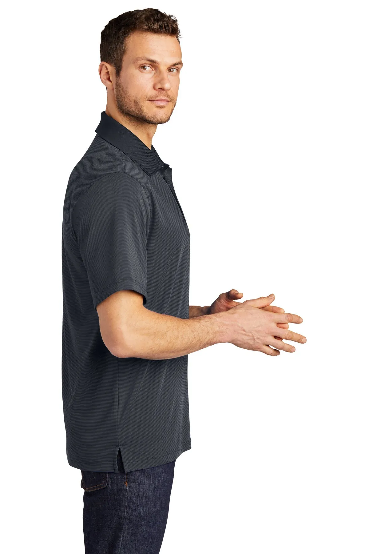 Port Authority Fine Stripe Branded Performance Polos, Graphite/ Black