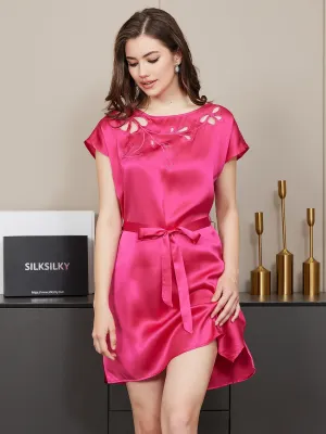 Pure Silk Solid Color Elegant Cut-Out Nightgown