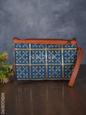 Purse with Golden Embroidery and Faux Leather Handle - WBG0890