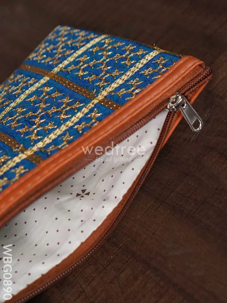 Purse with Golden Embroidery and Faux Leather Handle - WBG0890