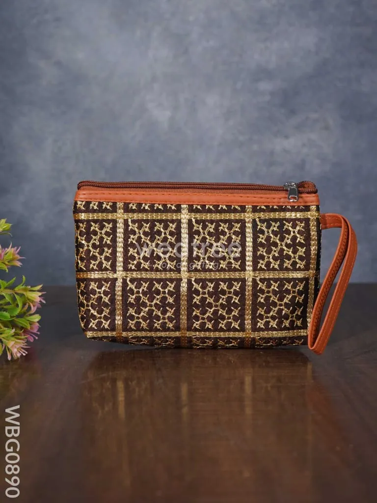 Purse with Golden Embroidery and Faux Leather Handle - WBG0890