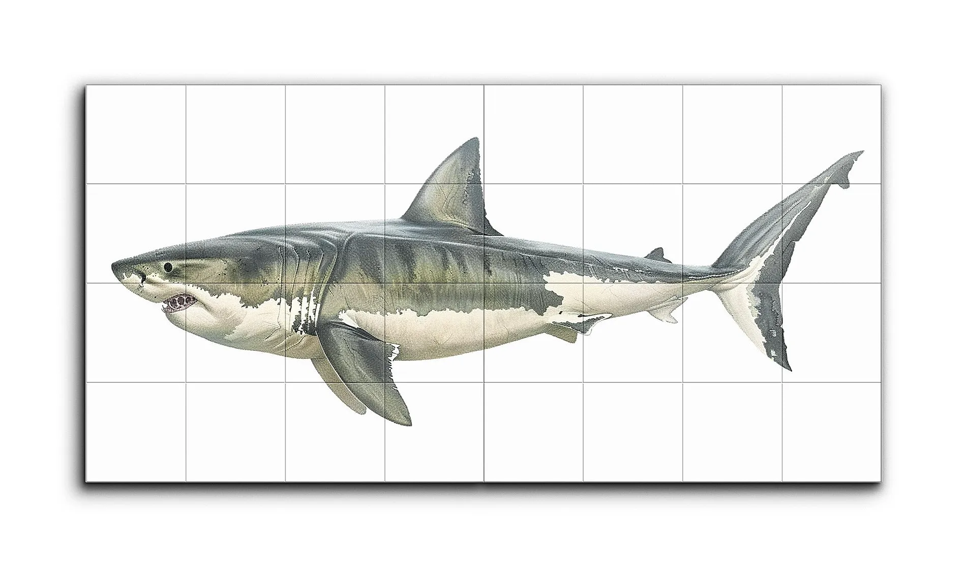 Realistic Great White Shark Artwork in Two Panels