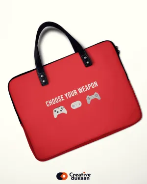 Red Gamer Laptop Sleeve with Tagline "Choose Your Weapon"