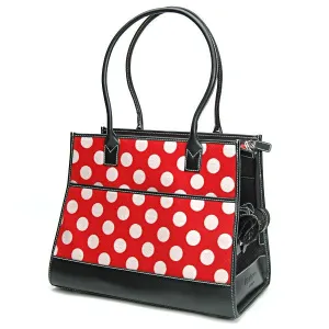 Red Polka Dot Wool & Black Leather Carrier