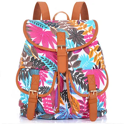 Sansarya New 2017 School Bag Bohemian Vintage Women Backpack Drawstring Printing Canvas Bagpack Sac a Dos Femme Rucksack Female