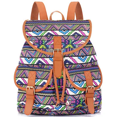 Sansarya New 2017 School Bag Bohemian Vintage Women Backpack Drawstring Printing Canvas Bagpack Sac a Dos Femme Rucksack Female