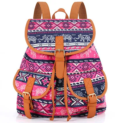 Sansarya New 2017 School Bag Bohemian Vintage Women Backpack Drawstring Printing Canvas Bagpack Sac a Dos Femme Rucksack Female