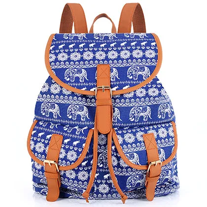 Sansarya New 2017 School Bag Bohemian Vintage Women Backpack Drawstring Printing Canvas Bagpack Sac a Dos Femme Rucksack Female