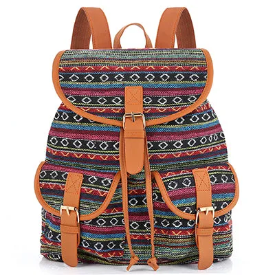 Sansarya New 2017 School Bag Bohemian Vintage Women Backpack Drawstring Printing Canvas Bagpack Sac a Dos Femme Rucksack Female