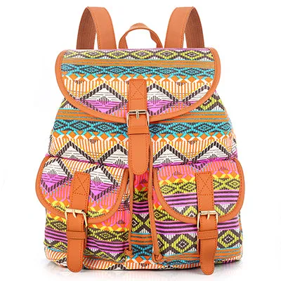 Sansarya New 2017 School Bag Bohemian Vintage Women Backpack Drawstring Printing Canvas Bagpack Sac a Dos Femme Rucksack Female