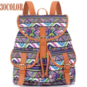 Sansarya New 2017 School Bag Bohemian Vintage Women Backpack Drawstring Printing Canvas Bagpack Sac a Dos Femme Rucksack Female