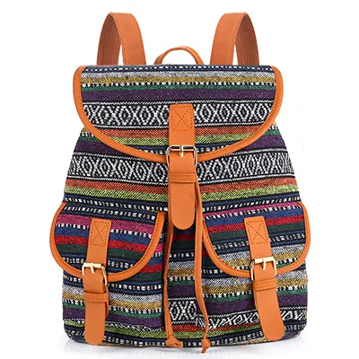 Sansarya New 2017 School Bag Bohemian Vintage Women Backpack Drawstring Printing Canvas Bagpack Sac a Dos Femme Rucksack Female