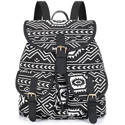 Sansarya New 2017 School Bag Bohemian Vintage Women Backpack Drawstring Printing Canvas Bagpack Sac a Dos Femme Rucksack Female