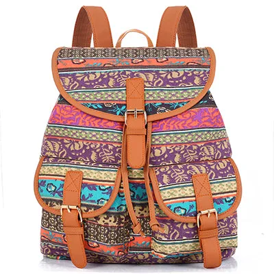 Sansarya New 2017 School Bag Bohemian Vintage Women Backpack Drawstring Printing Canvas Bagpack Sac a Dos Femme Rucksack Female