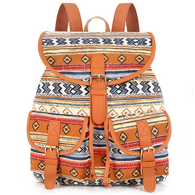 Sansarya New 2017 School Bag Bohemian Vintage Women Backpack Drawstring Printing Canvas Bagpack Sac a Dos Femme Rucksack Female