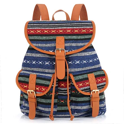 Sansarya New 2017 School Bag Bohemian Vintage Women Backpack Drawstring Printing Canvas Bagpack Sac a Dos Femme Rucksack Female