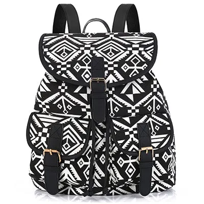 Sansarya New 2017 School Bag Bohemian Vintage Women Backpack Drawstring Printing Canvas Bagpack Sac a Dos Femme Rucksack Female