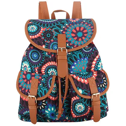 Sansarya New 2017 School Bag Bohemian Vintage Women Backpack Drawstring Printing Canvas Bagpack Sac a Dos Femme Rucksack Female