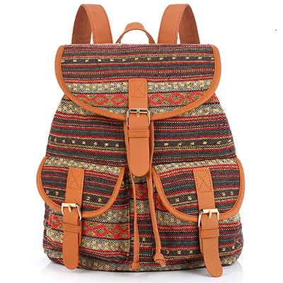 Sansarya New 2017 School Bag Bohemian Vintage Women Backpack Drawstring Printing Canvas Bagpack Sac a Dos Femme Rucksack Female