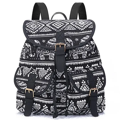 Sansarya New 2017 School Bag Bohemian Vintage Women Backpack Drawstring Printing Canvas Bagpack Sac a Dos Femme Rucksack Female